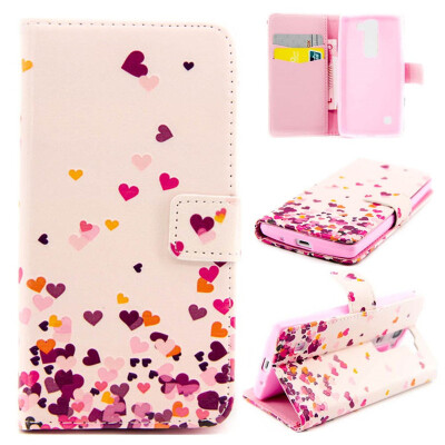 

Pink Heart Design PU Leather Flip Cover Wallet Card Holder Case for LG Leon