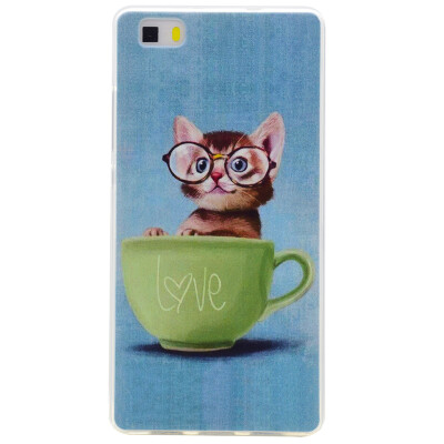 

Glasses cat Pattern Soft Thin TPU Rubber Silicone Gel Case Cover for HUAWEI P8 Lite