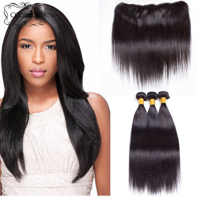

CCollege Lace Frontal With Bundles 3 Bundles Peruvian Straight With Frontal Peruvian Virgin Hair Straight With 13X4 Lace Frontal