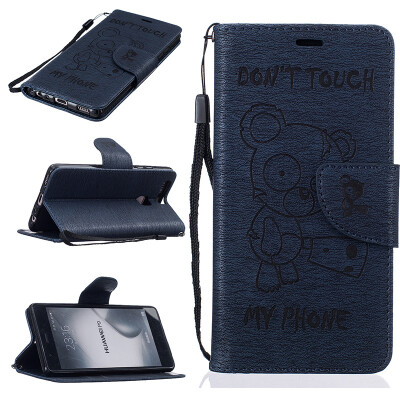 

Dark blue Bear Style Embossing Classic Flip Cover with Stand Function and Credit Card Slot for HUAWEI P9