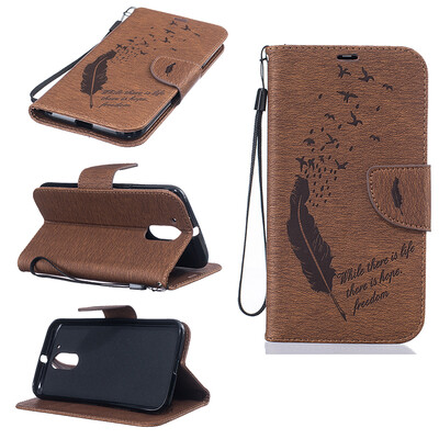 

coffee Feathers and birds Style Embossing Classic Flip Cover with Stand Function and Credit Card Slot for Lenovo Moto G4/G4 Plus