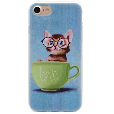 

Glasses cat Pattern Soft Thin TPU Rubber Silicone Gel Case Cover for IPHONE 7