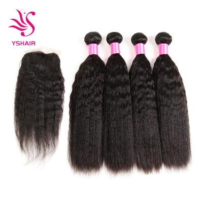 

YS HAIR 7A Grade Peruvian Kinky Straight Hair 4 Bundles with Closure Uprocessed Virgin hair with 4"4" lace closure free part