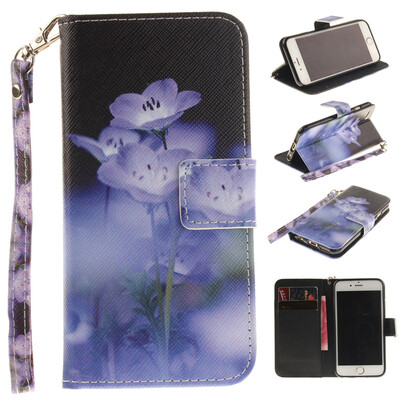 

Blue flower Design PU Leather Flip Cover Wallet Card Holder Case for IPHONE 6 Plus6S Plus