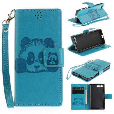 

Sky blue Panda Style Embossing Classic Flip Cover with Stand Function and Credit Card Slot for SONY Xperia X Compact/X Mini