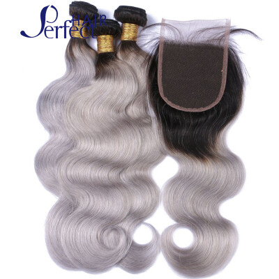 

Hot Body Wave With Closure 1B Grey Ombre Human Hair Bundles With Closure Grey Peruvian Human Hair Extensions With Closure