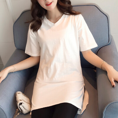 

VIVAHEART Korean Slim Long V-Shirt Short Sleeve T-Shirt Lingerie Pure Color Shirt T-shirt Tide VWTD173135 White