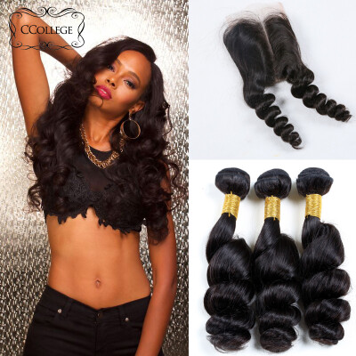 

Peruvian Loose Wave 3 Bundles Hair With Lace Closure Good Cheap Ccollege Hair Peerless Pervian Virgin Hair Loose Wave Weave Deals