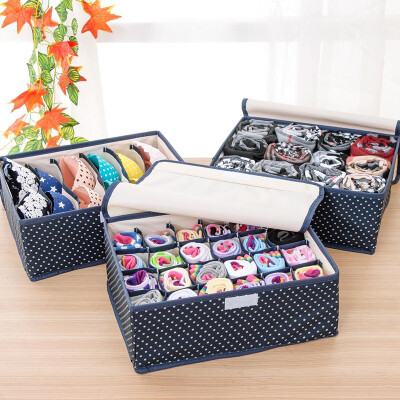 

Sheng Ni still product Oxford cloth underwear storage box Small clothes storage box Storage finishing box blue dot three-piece