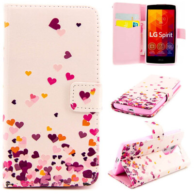 

Pink Heart Design PU Leather Flip Cover Wallet Card Holder Case for LG Spirit H422