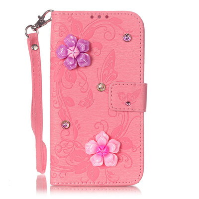 

Pink Butterfly PU Leather Flip Cover Wallet Card Holder Case for LG K7