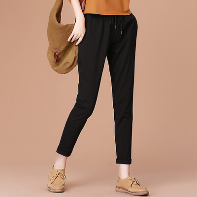 

City Plus CITYPLUS 2017 Fall New Women&39s Literature Sen Department of curly Loose Harlan wild nine points casual pants CWKX171155 black L