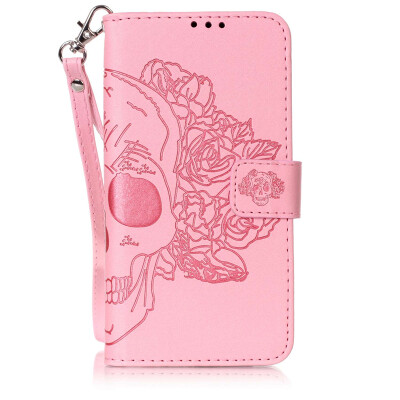 

Pink Skull Design PU Leather Flip Cover Wallet Card Holder Case for SAMSUNG J5