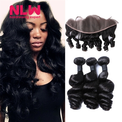 

NLW 10A Brazilian virgin human hair 3 bundles with frontal Loose wave hair weaves with frontal