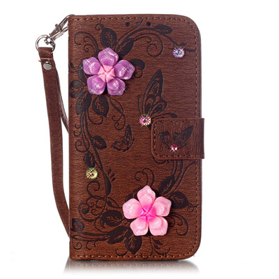 

Brown Butterfly Design PU Leather Flip Cover Wallet Card Holder Case for IPHONE 5