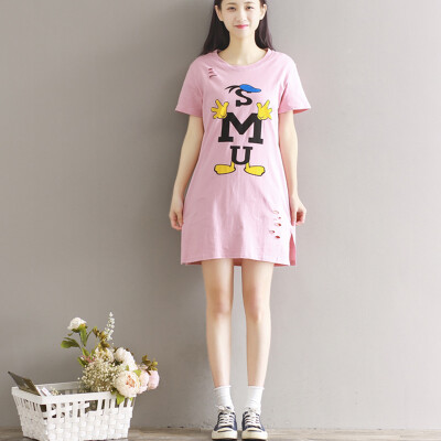 

City plus CITYPLUS art fresh hole cartoon printing open fork short sleeve skirt t-shirt CWTD173157 lotus color all code