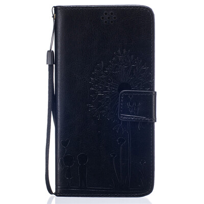 

Black Lovers and Dandelion Style Embossing Classic Flip Cover with Stand Function and Credit Card Slot for IPHONE 7 Plus