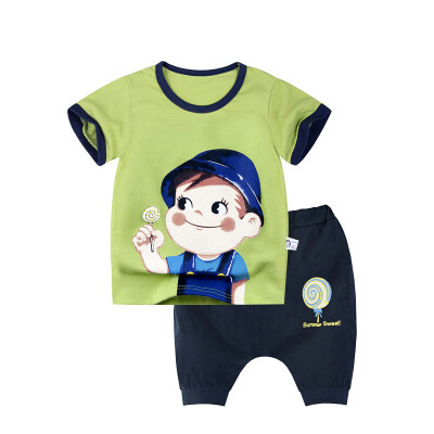 

Yue Tong Lai children's suit summer boys short-sleeved T-shirt harem pants suit summer Y1634 green lollipop 130