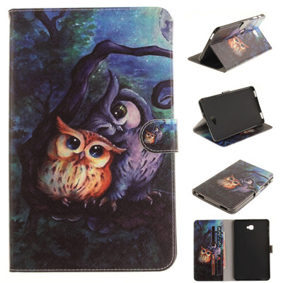 

Oil painting owl Style Embossing Classic Flip Cover with Stand Function and Credit Card Slot for SAMSUNG GALAXY Tab A 10.1 T580N