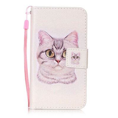 

Short Hair Cat Design PU Leather Flip Cover Wallet Card Holder Case for Moto ROKR E2