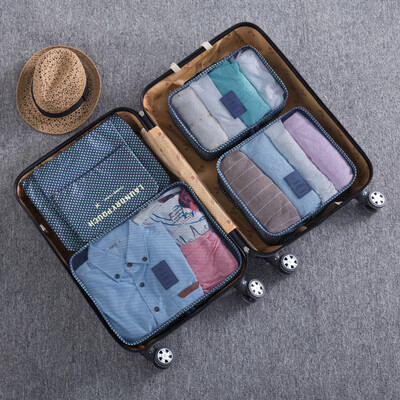 

Lizi travel bag waterproof clothing underwear finishing package suit travel suitcase 6 sets thick blue floral