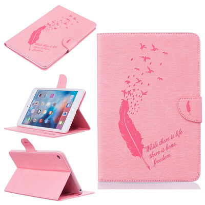 

Pink feathers Style Embossing Classic Flip Cover with Stand Function and Credit Card Slot for iPad mini 4