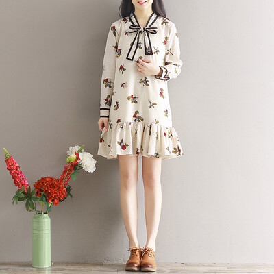 

City plus CITYPLUS art romance retro hit color tie printing dress CWQZ173152 rice white L