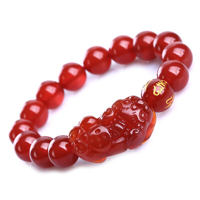 

Ciming Court red agate brave bracelet bracelet bracelet pony hand string men&women with red gift 12 mm