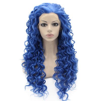 

Iwona Synthetic Hair Lace Front Long Curly Blue Wig
