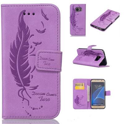 

Purple Plumes and birds Embossed PU Leather Wallet Case Classic Flip Cover with Stand Function and Credit Card Slot for SAMSUNG Ga