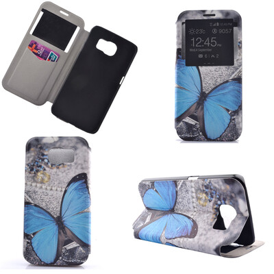 

Blue Butterfly Design Кожа PU откидной крышки Кошелек для карты памяти Чехол для Samsung Galaxy S7 Edge