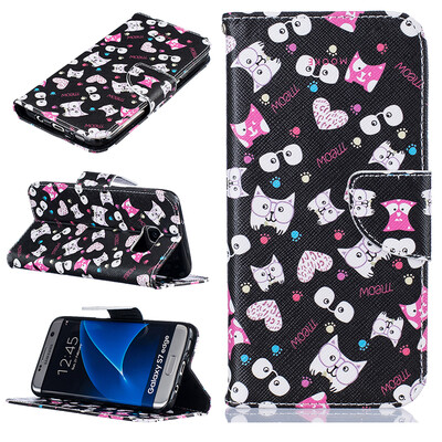 

Black cat Design PU Leather Flip Cover Wallet Card Holder Case for SAMSUNG GALAXY S7 Edge
