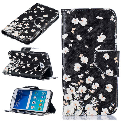 

Small white flowers Design PU Leather Flip Cover Wallet Card Holder Case for SAMSUNG GALAXY S6 Edge