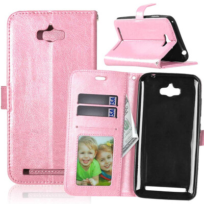 

Pink Style Classic Flip Cover with Stand Function and Credit Card Slot for Asus Zenfone Max ZC550KL