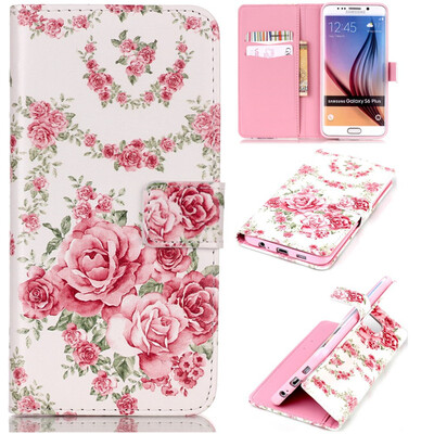 

Pink Rose Design PU Leather Flip Cover Wallet Card Holder Case for SAMSUNG Galaxy S6 Edge Plus