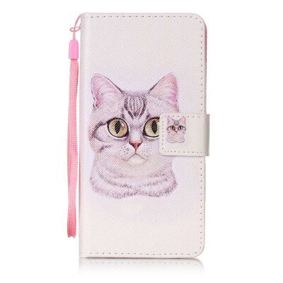 

Short Hair Cat Design PU Leather Flip Cover Wallet Card Holder Case for Wiko Lenny 2