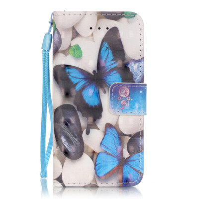

Blue Butterfly Design PU Leather Flip Cover Wallet Card Holder Case for IPHONE 5