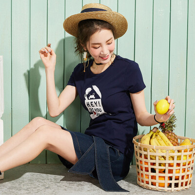 

Semir T-shirt summer Korean version of the cotton round neck T fun printing primer shirt 12216000043 dark blue L