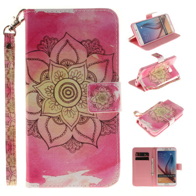 

Pink flower Design PU Leather Flip Cover Wallet Card Holder Case for SAMSUNG GALAXY S6 Edge Plus