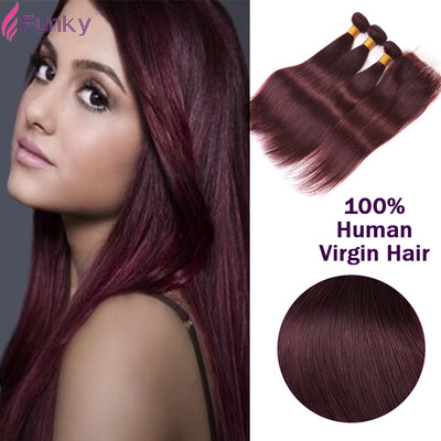 

Best Malaysian Straight Virgin Hair With Closure Burgundy Human Hair With Closure 99J Red Wine Hair Weave 3 Bundles With Closure