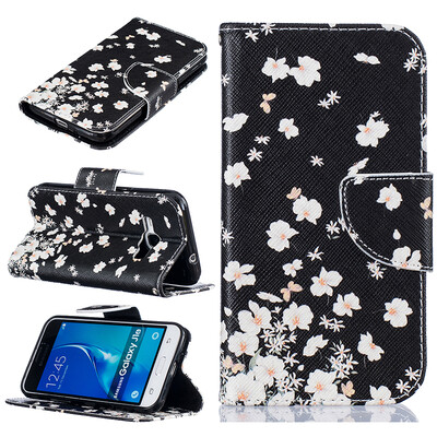 

Small white flowers Design PU Leather Flip Cover Wallet Card Holder Case for SAMSUNG Galaxy J1 2016J120F