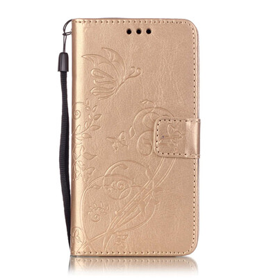 

Gold Flower Design PU Leather Flip Cover Wallet Card Holder Case for NOKIA N640