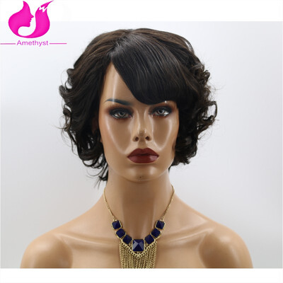 

Cheap Mom Wig Short Curly Bob Wigs Machine Made Virgin Brazilian None Lace Human Hair Wigs 8A Virgin Brazilian Human Hair Wigs