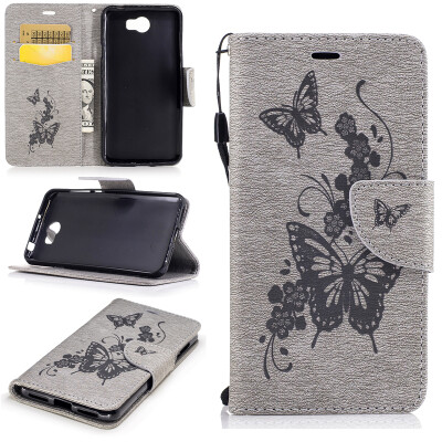 

Gray Butterfly Style Embossing Classic Flip Cover with Stand Function and Credit Card Slot for Huawei Y5 II