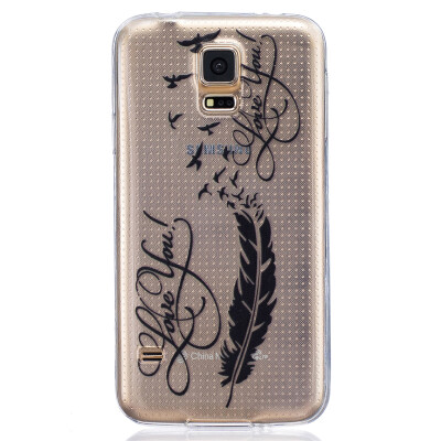 

LOVE Feathers Pattern Soft Thin TPU Rubber Silicone Gel Case Cover for SAMSUNG GALAXY S5