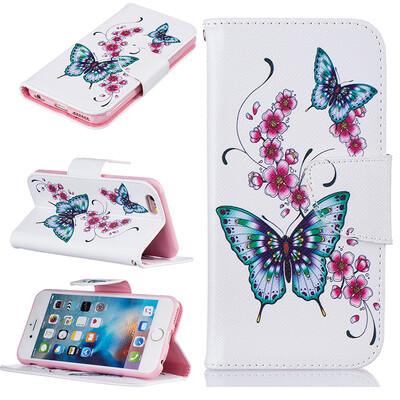 

Peach butterfly Design PU Leather Flip Cover Wallet Card Holder Case for IPHONE 6/6S