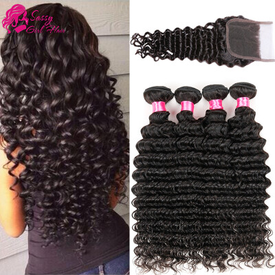 

Sassy Girl Brazilian Deep Wave Virgin Hair With Closure Brazilian Hair With Closure Tissage Bresilienne Avec Closure Deep Wave