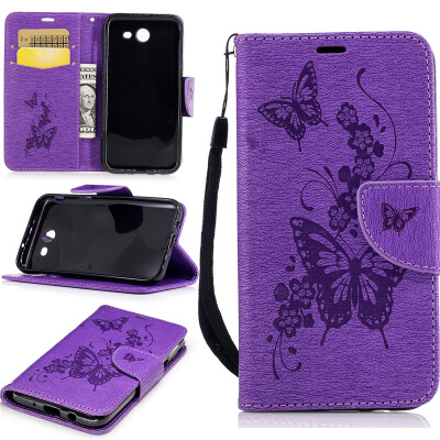 

Purple Butterfly Style Embossing Classic Flip Cover with Stand Function and Credit Card Slot for Samsung GALAXY J3 2017/J327P/J3 Prime