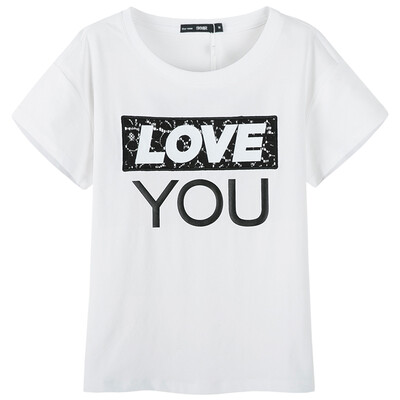 

Semir summer girl t-shirt round neck lace embroidery letters were thin 12216000213 bleached