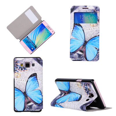 

Blue Butterfly Design PU Leather Flip Cover Wallet Card Holder Case for Samsung Galaxy A3